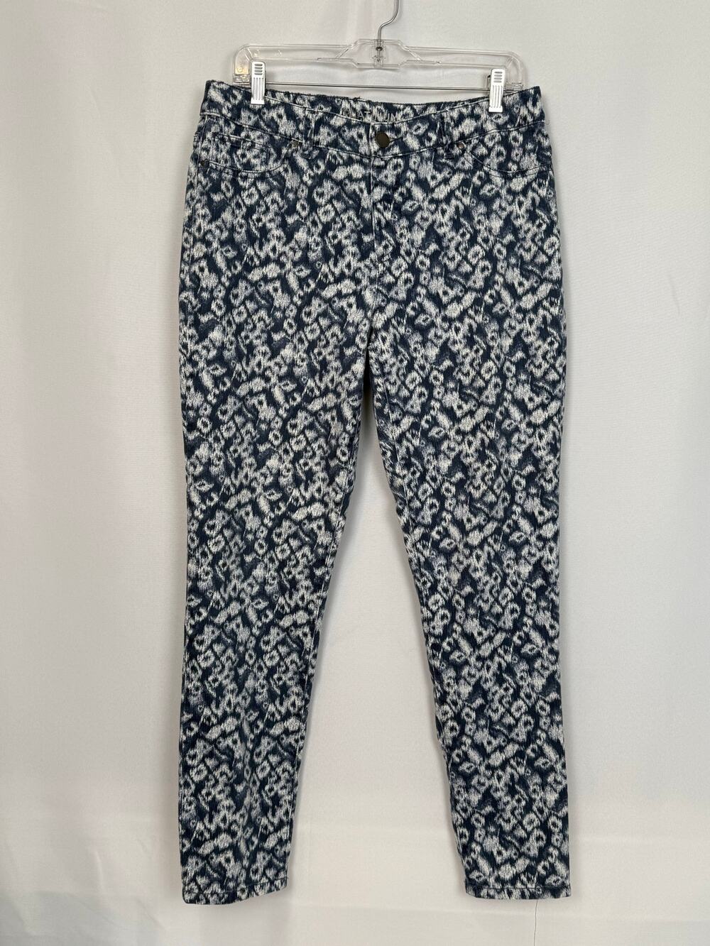 Chico's Platinum Skinny Jeans Size 1 (8) Animal Print Navy Cream Stretch